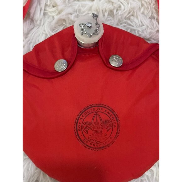 Vintage Boy Scouts Round Red Canteen Water Bottle With Strap & Metal Cap - Picture 6 of 8
